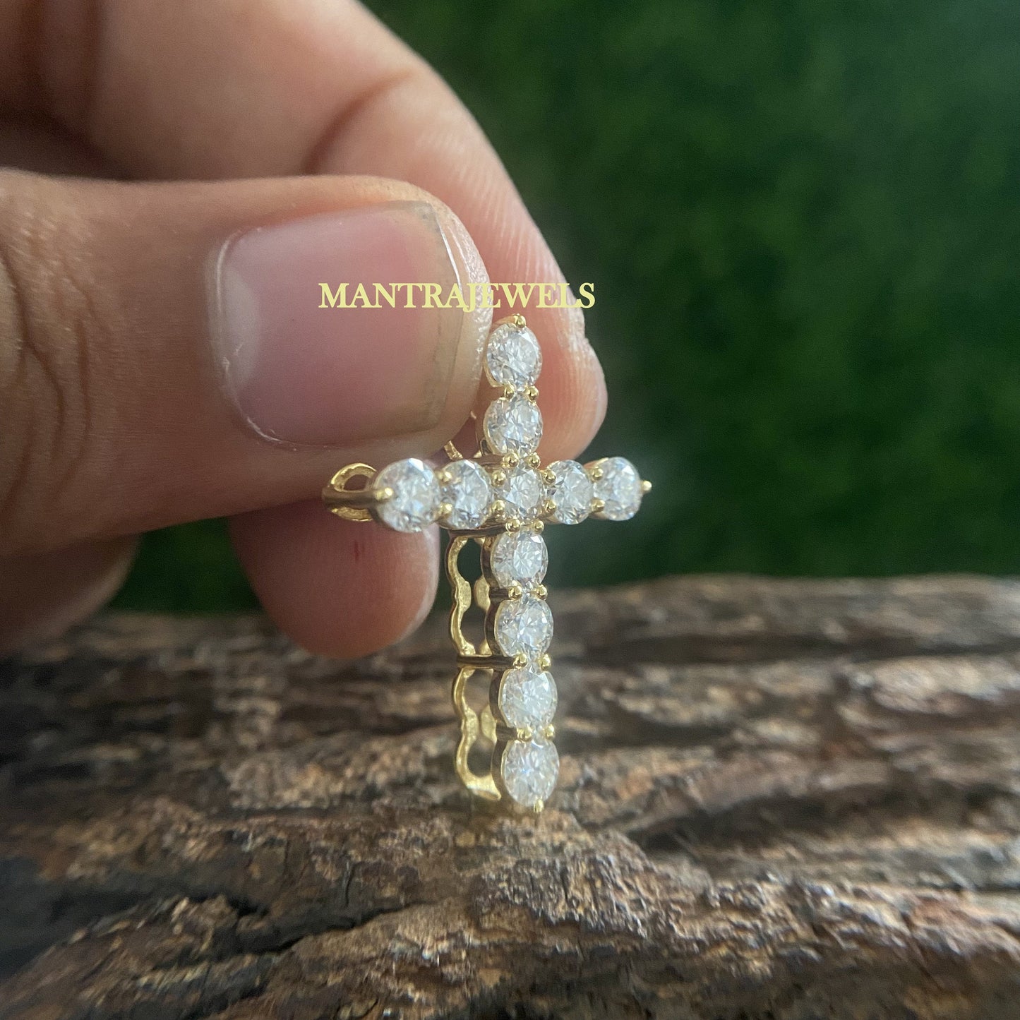 real gold cross pendant mens, cross pendant for women, historical cross pendant, Brilliant Round Moissanite Diamond Cross Pendant In Gold