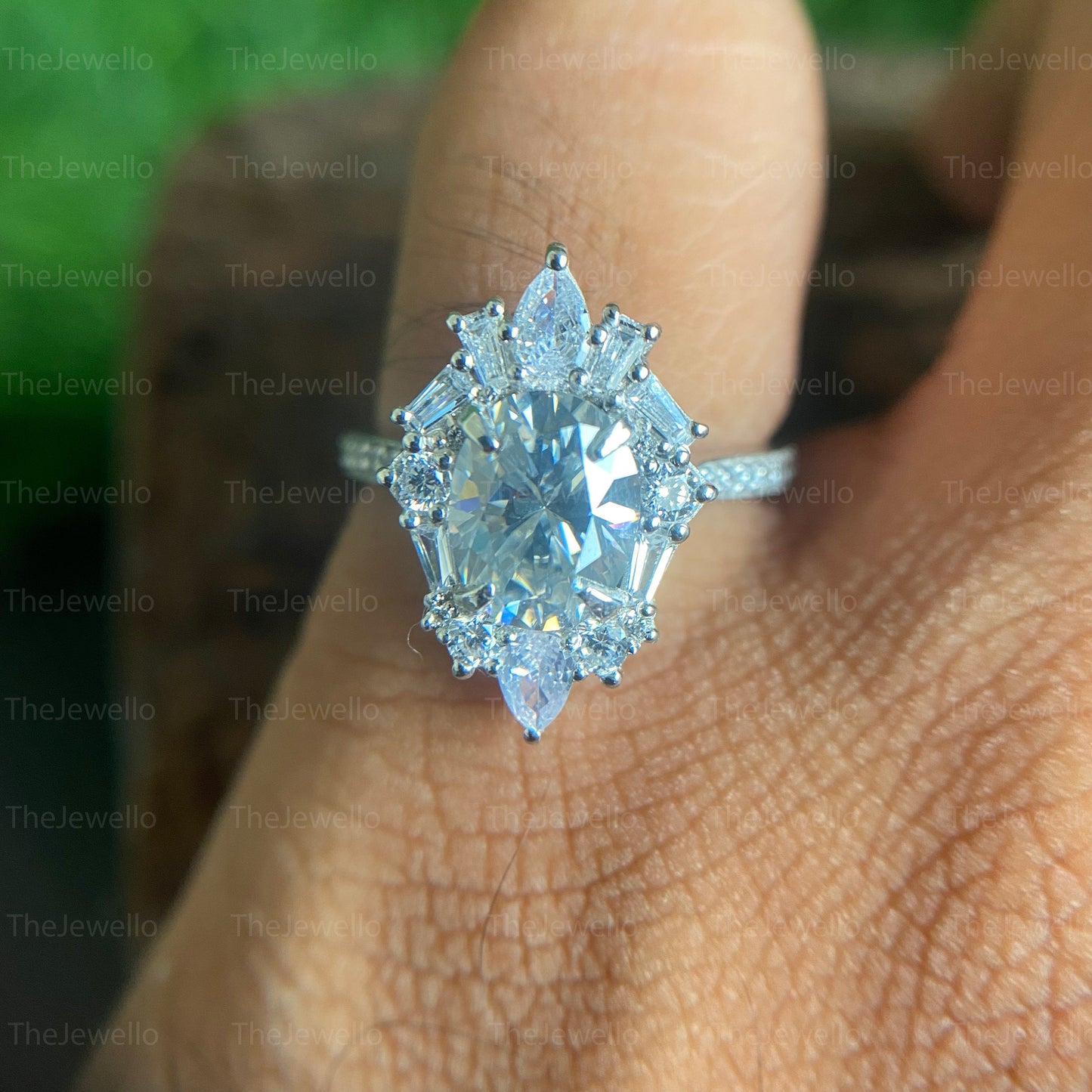 2 CT Oval Cut Dark Gray Moissanite Ring, Antique Vintage Style Grey Moissanite Ring, Halo Engagement Ring, Solid Gold Engagement Ring
