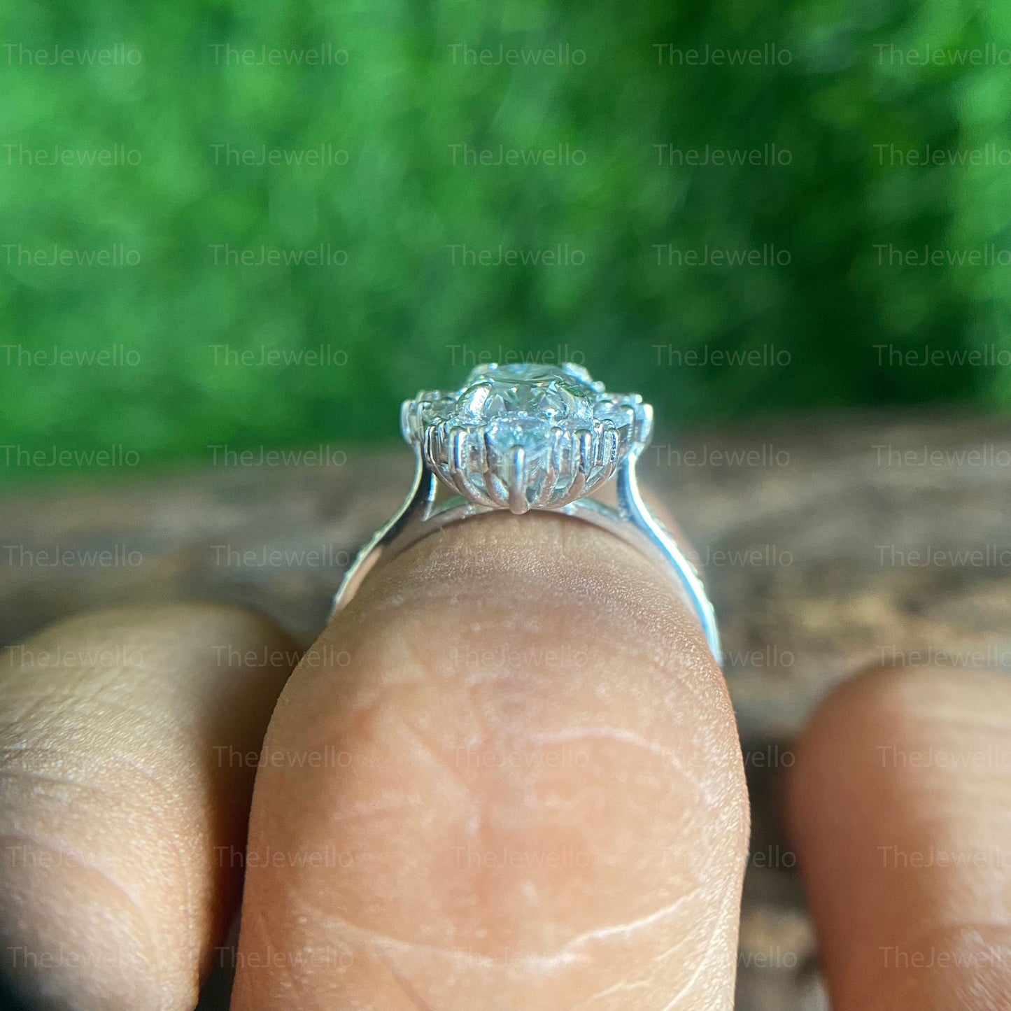 2 CT Oval Cut Dark Gray Moissanite Ring, Antique Vintage Style Grey Moissanite Ring, Halo Engagement Ring, Solid Gold Engagement Ring