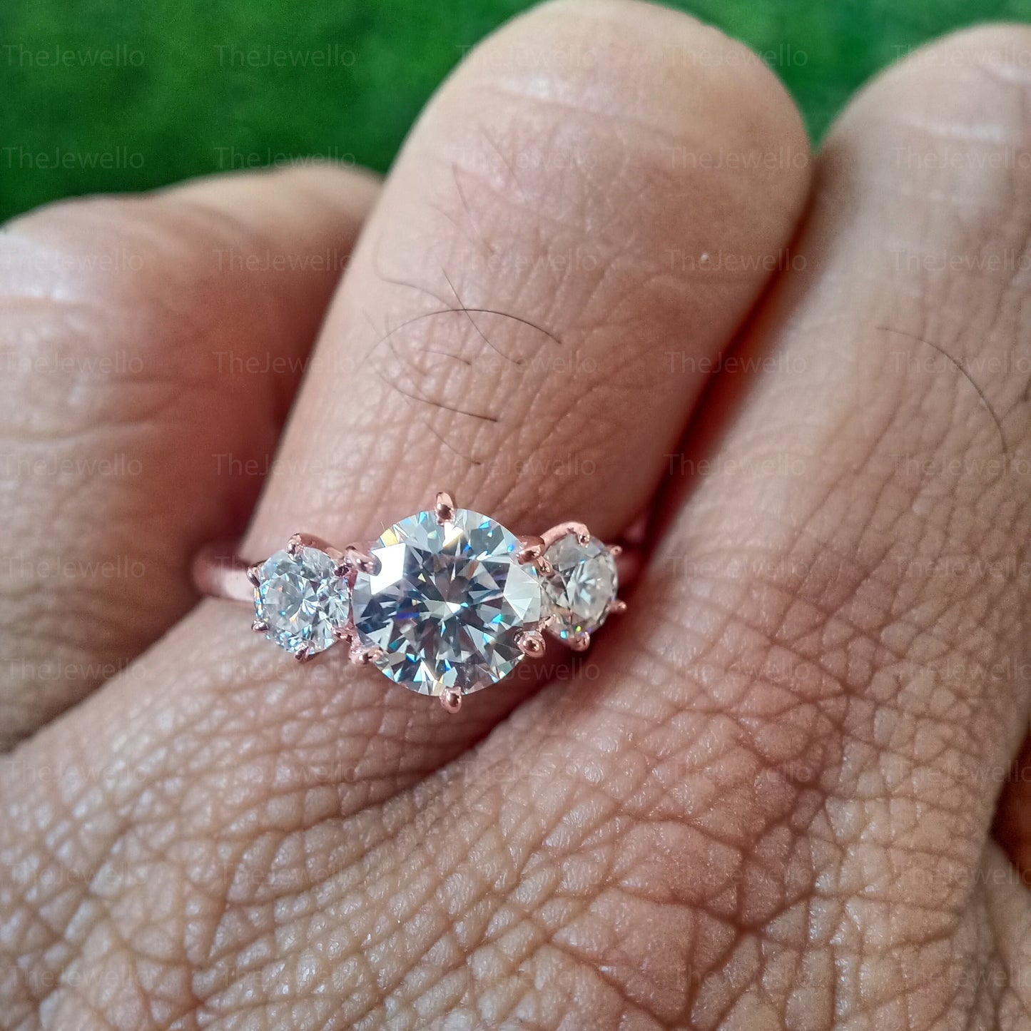Three Stone Engagement Ring 14K/18k Rose Gold Bridal, Past Present Future Ring, Moissanite Engagement Ring, Three stone Moissanite Ring