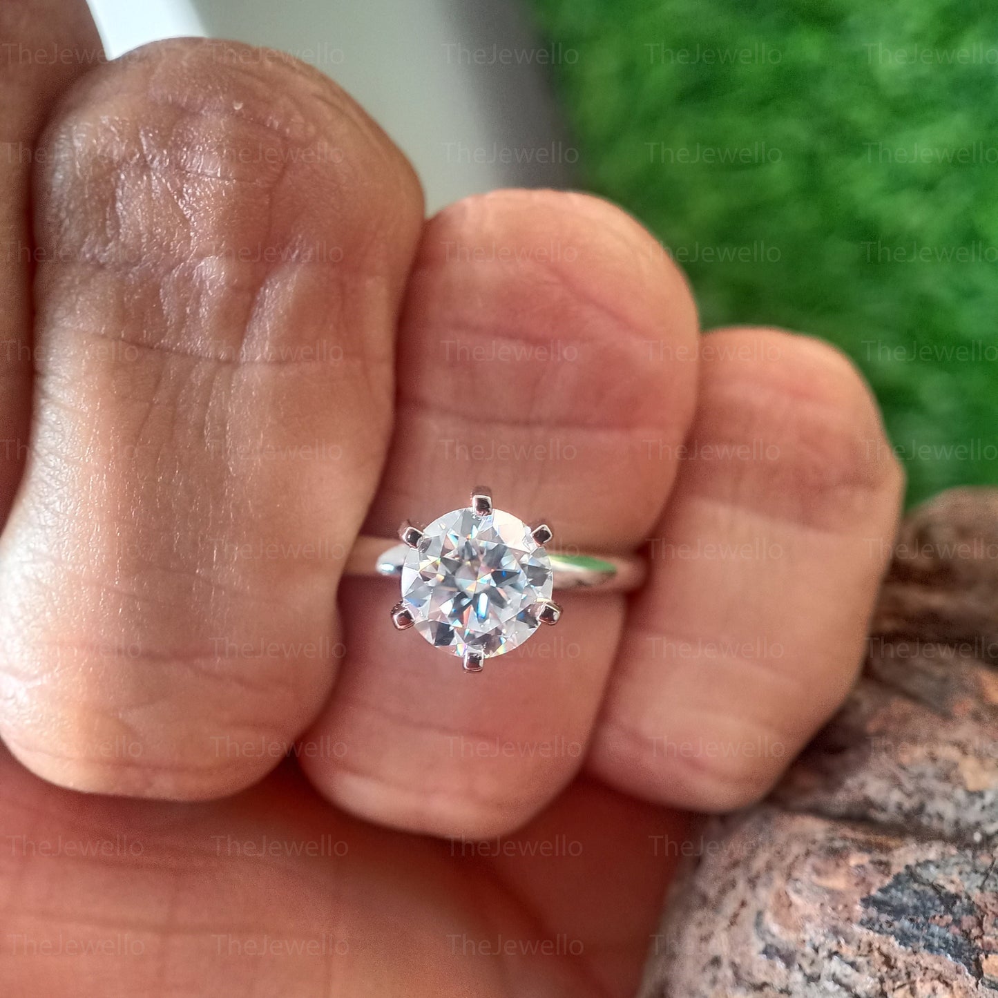 Round Cut Moissanite Ring, Classic 6 Prongs Women's Anniversary Gift Ring, White Gold Solitaire Moissanite Engagement Ring