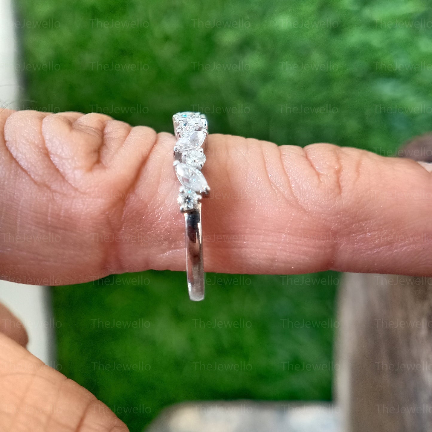 Alternating Moissanite Band, 0.75 TCW Marquise and Round Cut Moissanite Wedding Band, Art Deco Half Eternity Band, Stackable Band, Bridal
