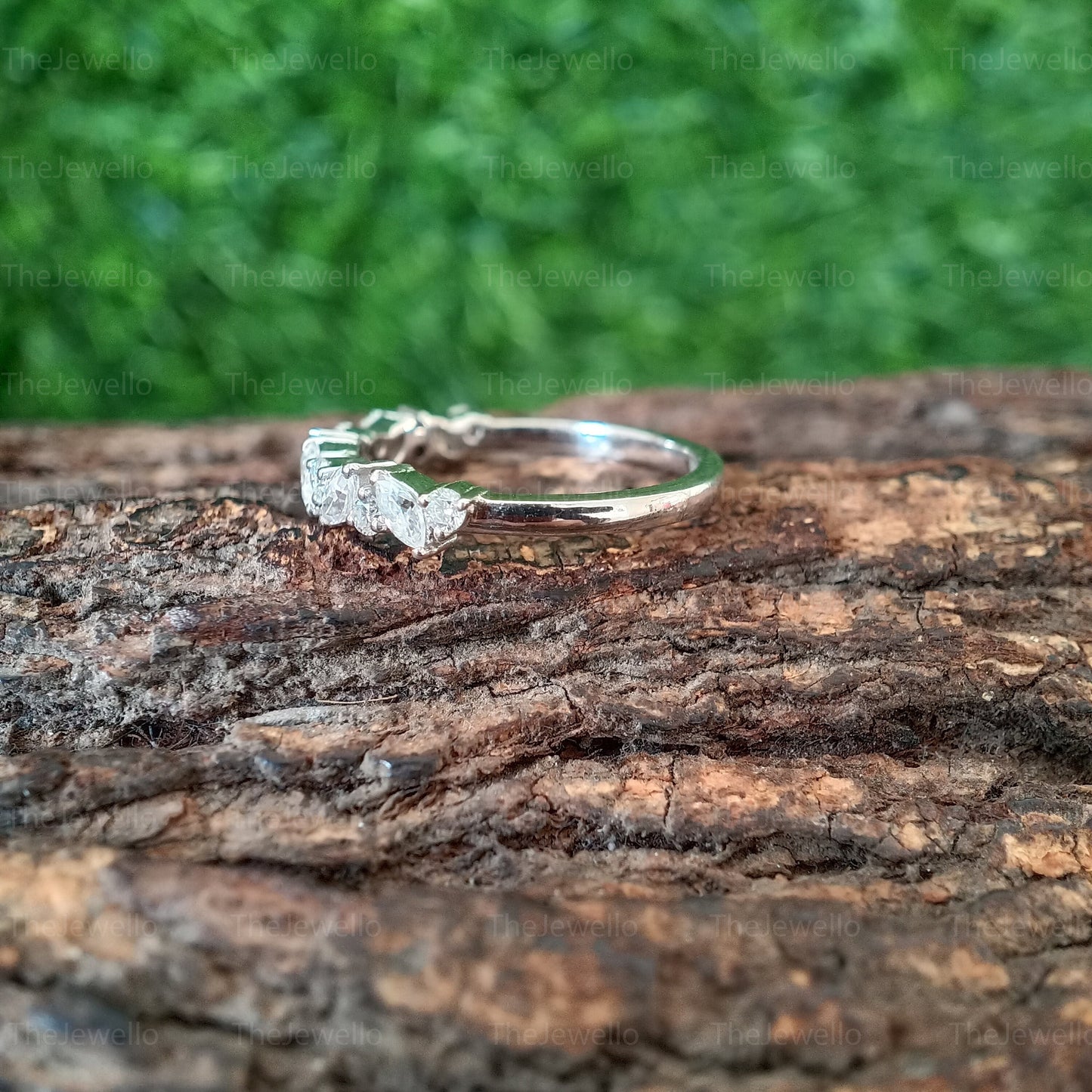 Alternating Moissanite Band, 0.75 TCW Marquise and Round Cut Moissanite Wedding Band, Art Deco Half Eternity Band, Stackable Band, Bridal