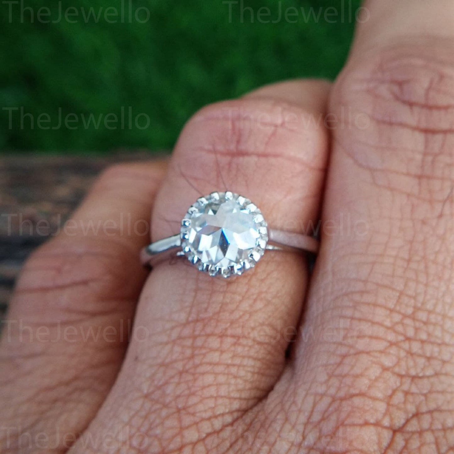 Unique Round Rose Cut Engagement Ring Solitaire Round Moissanite Ring Cathedral Set Round Moissanite Engagement Ring