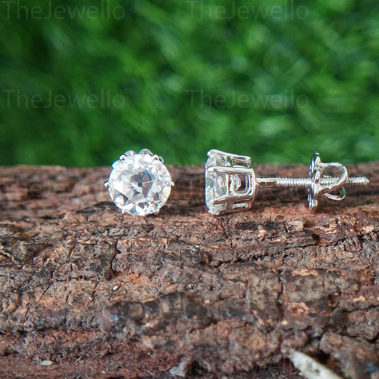 2.11Ct Round Old European Cut Moissanite Earring /OEC Stud 10kt Gold Earrings/ Moissanite Diamond Earrings Stud / Screw Back Wedding Earring