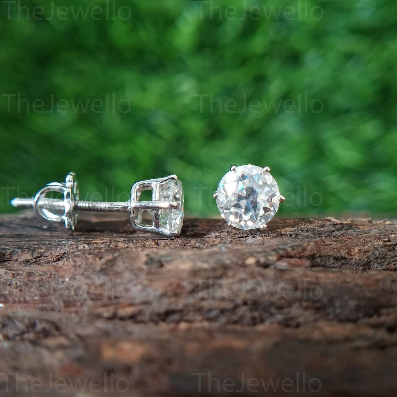 2.11Ct Round Old European Cut Moissanite Earring /OEC Stud 10kt Gold Earrings/ Moissanite Diamond Earrings Stud / Screw Back Wedding Earring