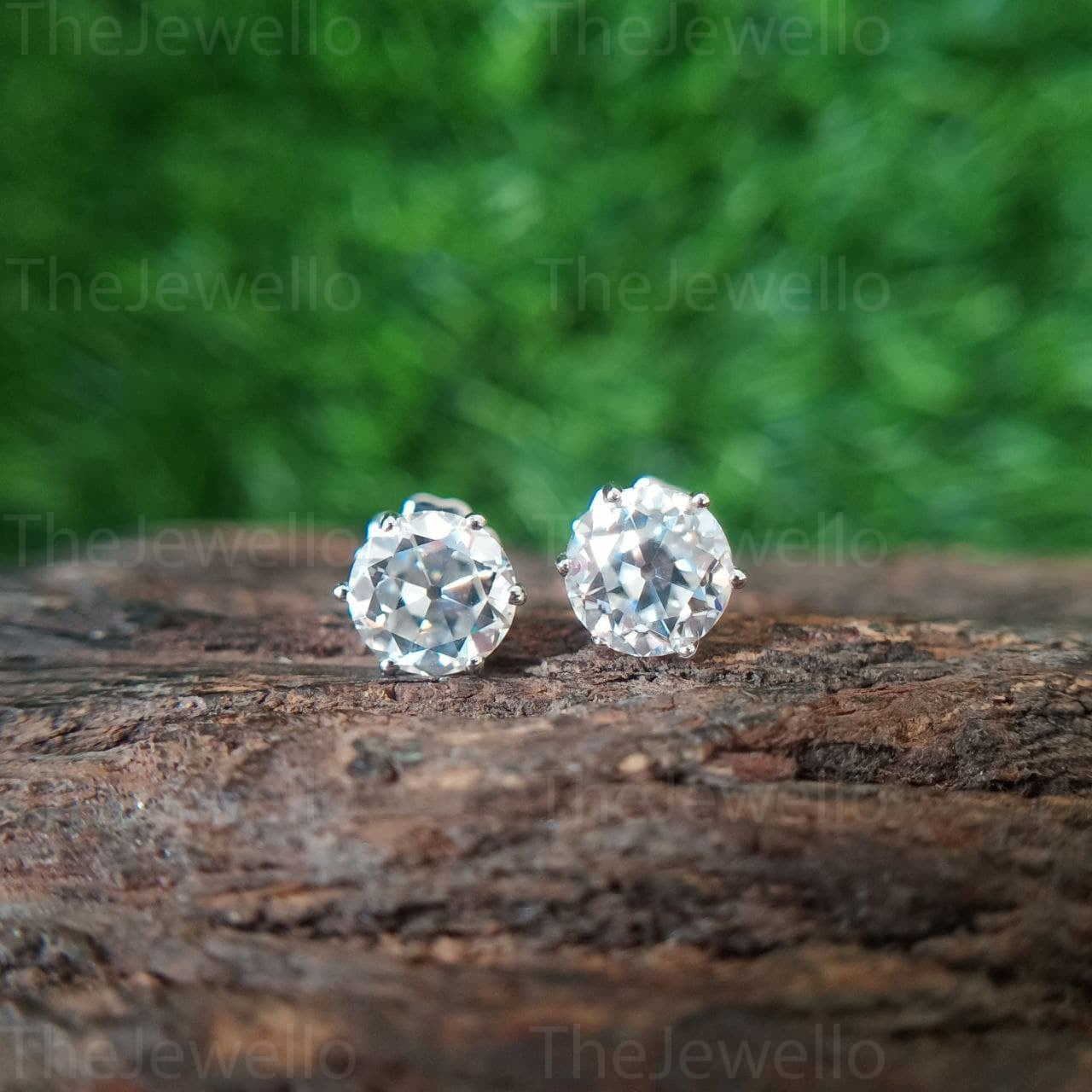 2.11Ct Round Old European Cut Moissanite Earring /OEC Stud 10kt Gold Earrings/ Moissanite Diamond Earrings Stud / Screw Back Wedding Earring