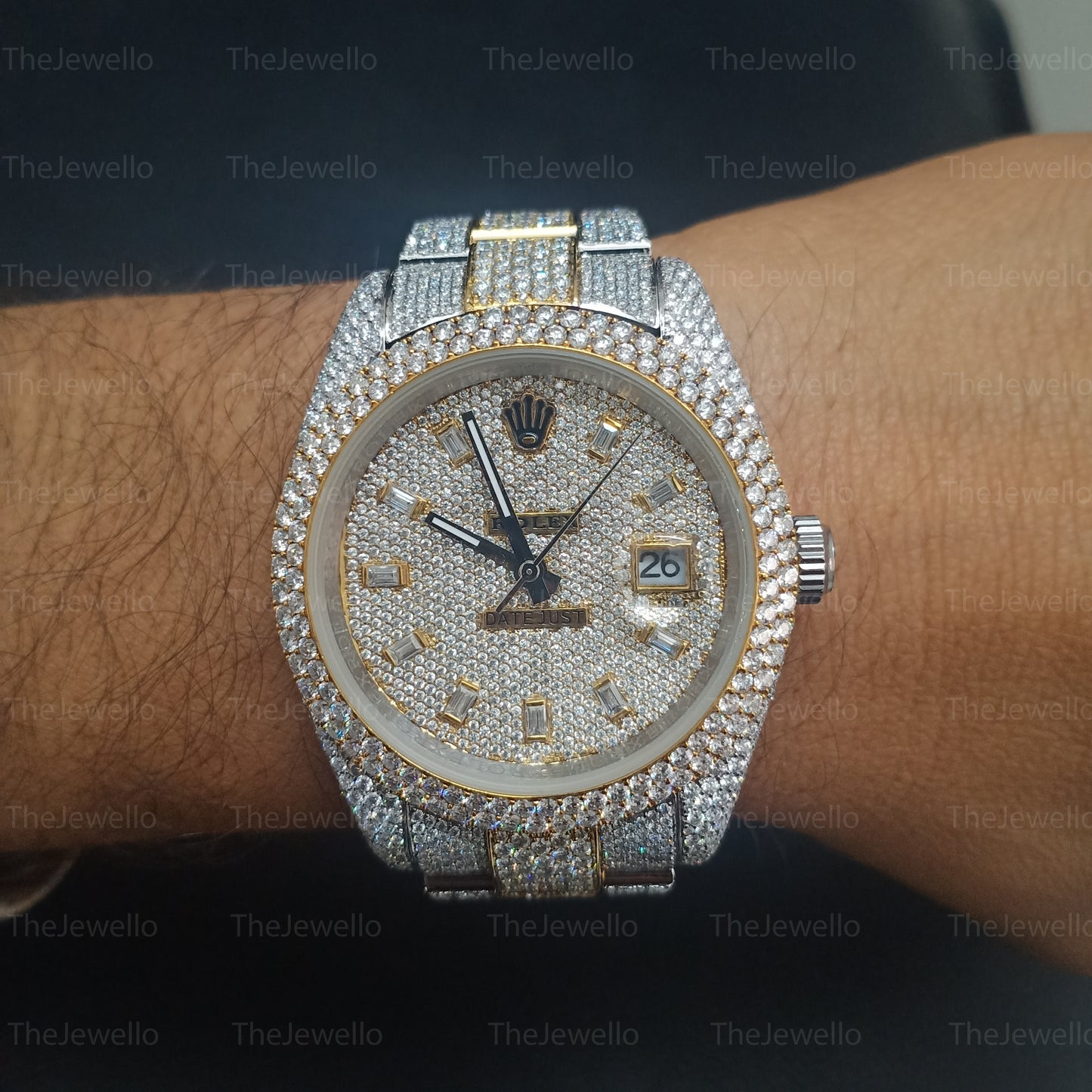 Rolex Two Tone Iced Out Moissanite Watch