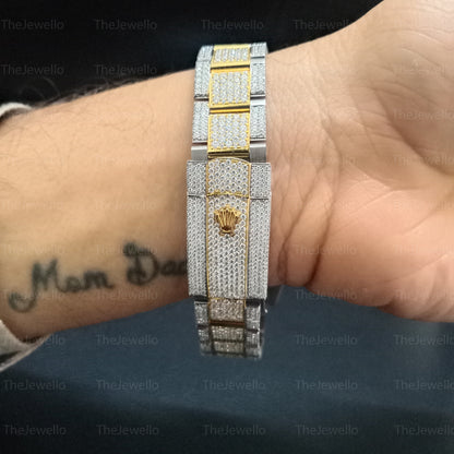 Rolex Two Tone Iced Out Moissanite Watch