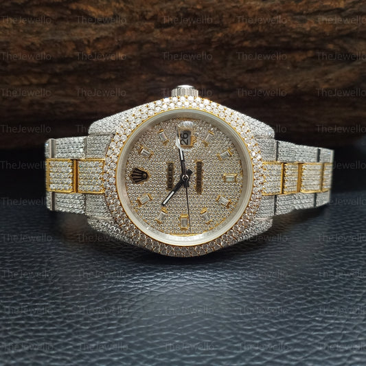 Rolex Two Tone Iced Out Moissanite Watch