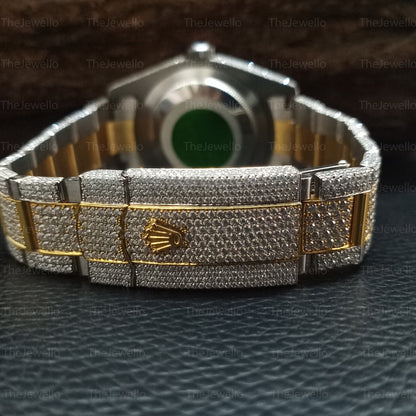 Rolex Two Tone Iced Out Moissanite Watch