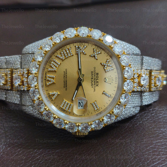 Rolex Round Cut Moissanite Iced Out Men's Watch