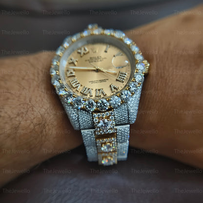 Rolex Round Cut Moissanite Iced Out Men's Watch