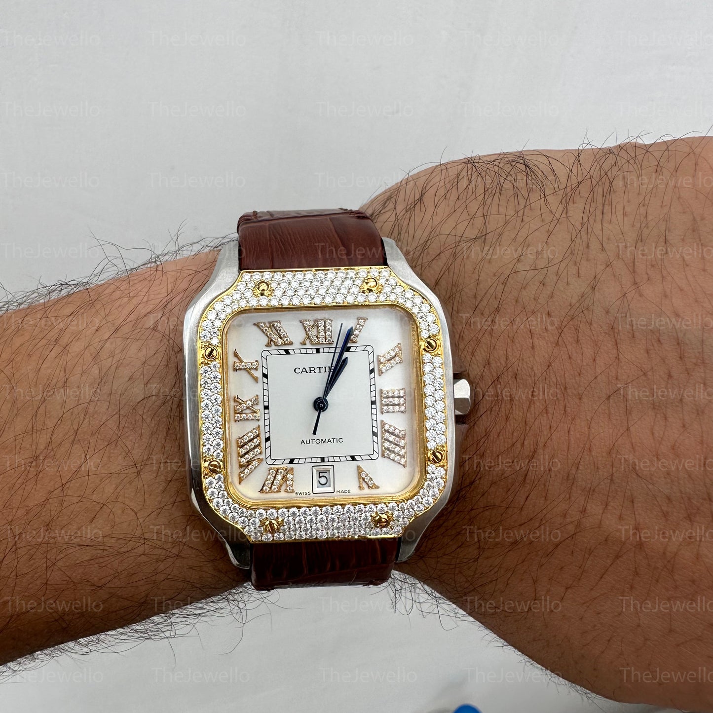 Cartier Watch Bezel Iced Out Moissanite Watch