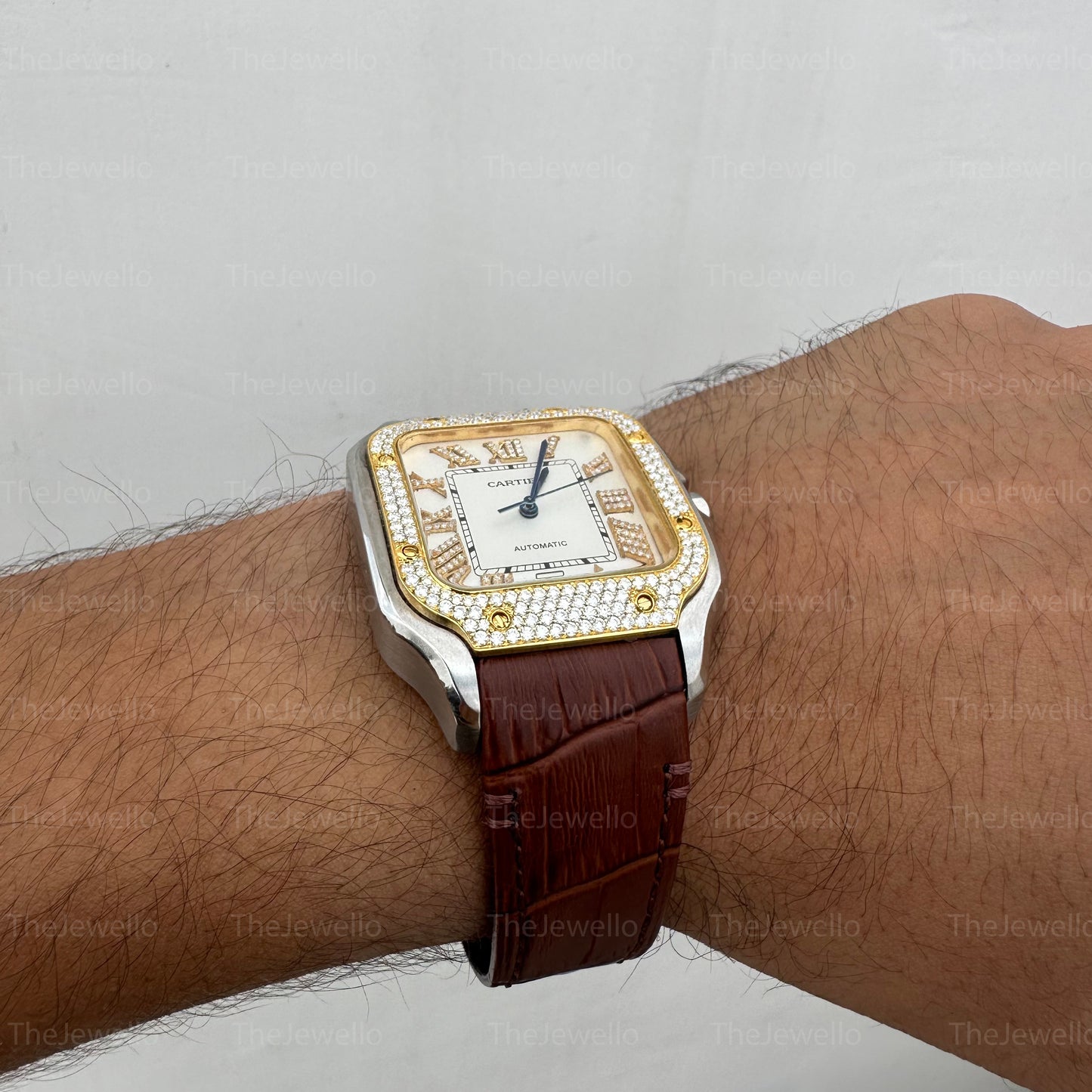 Cartier Watch Bezel Iced Out Moissanite Watch