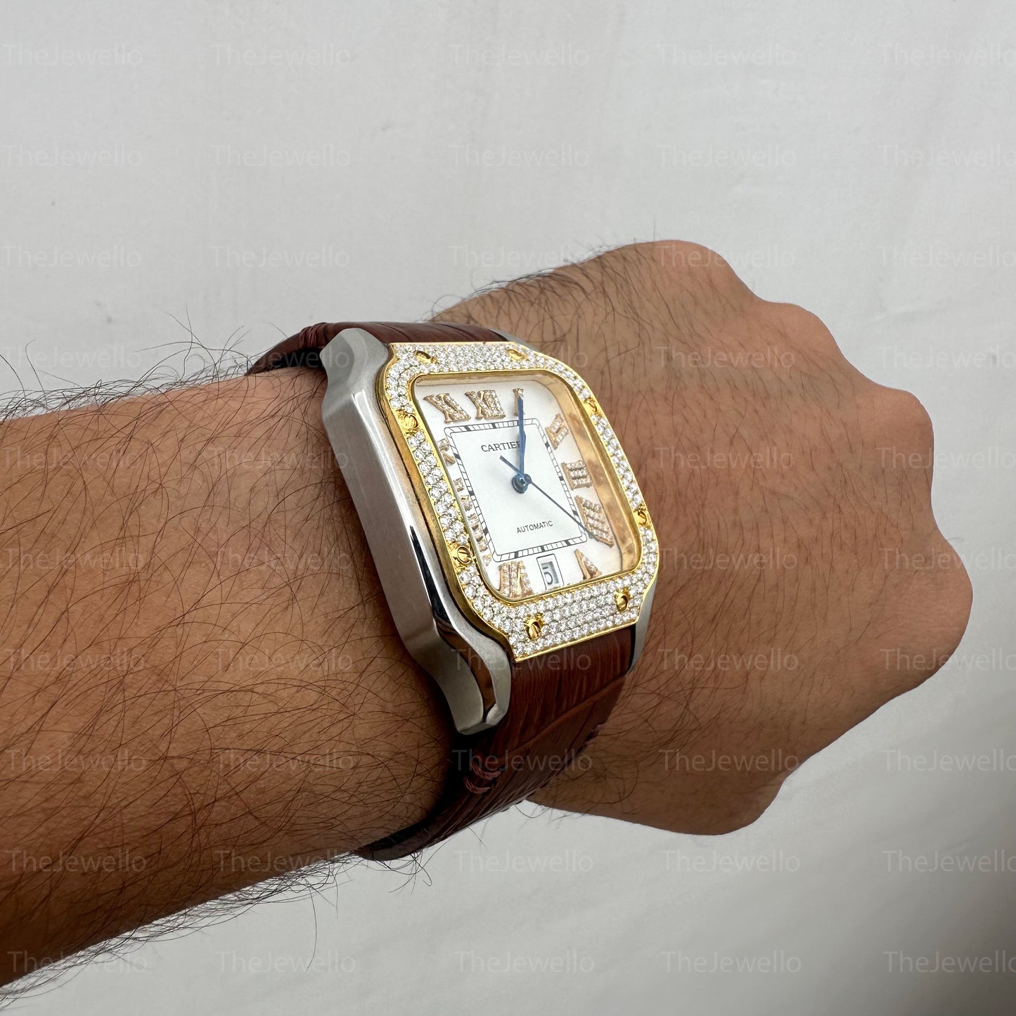 Cartier Watch Bezel Iced Out Moissanite Watch