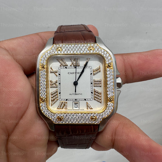 Cartier Watch Bezel Iced Out Moissanite Watch