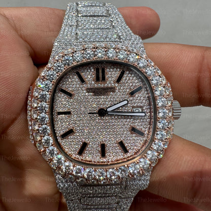 Patek Philippe Iced out Moissanite Watch, Men's Diamond Wrist Watch