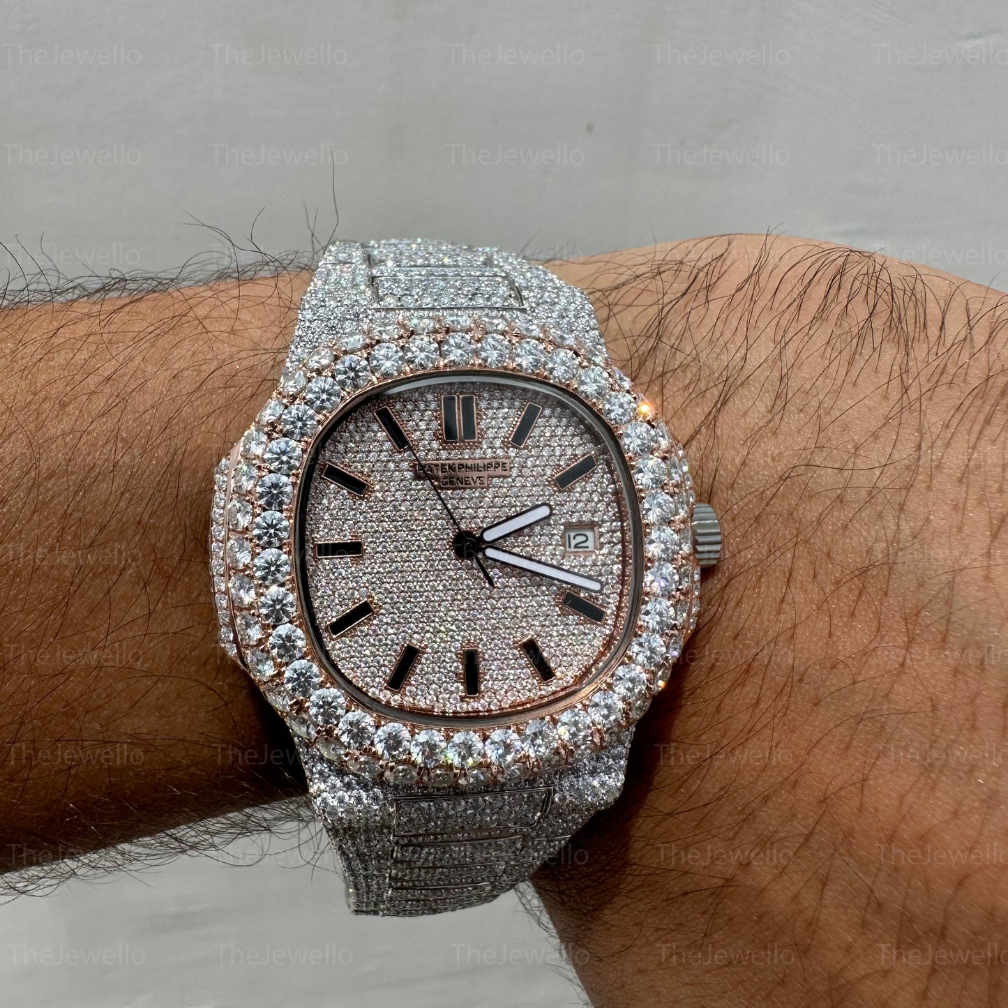 Patek Philippe Iced out Moissanite Watch, Men's Diamond Wrist Watch