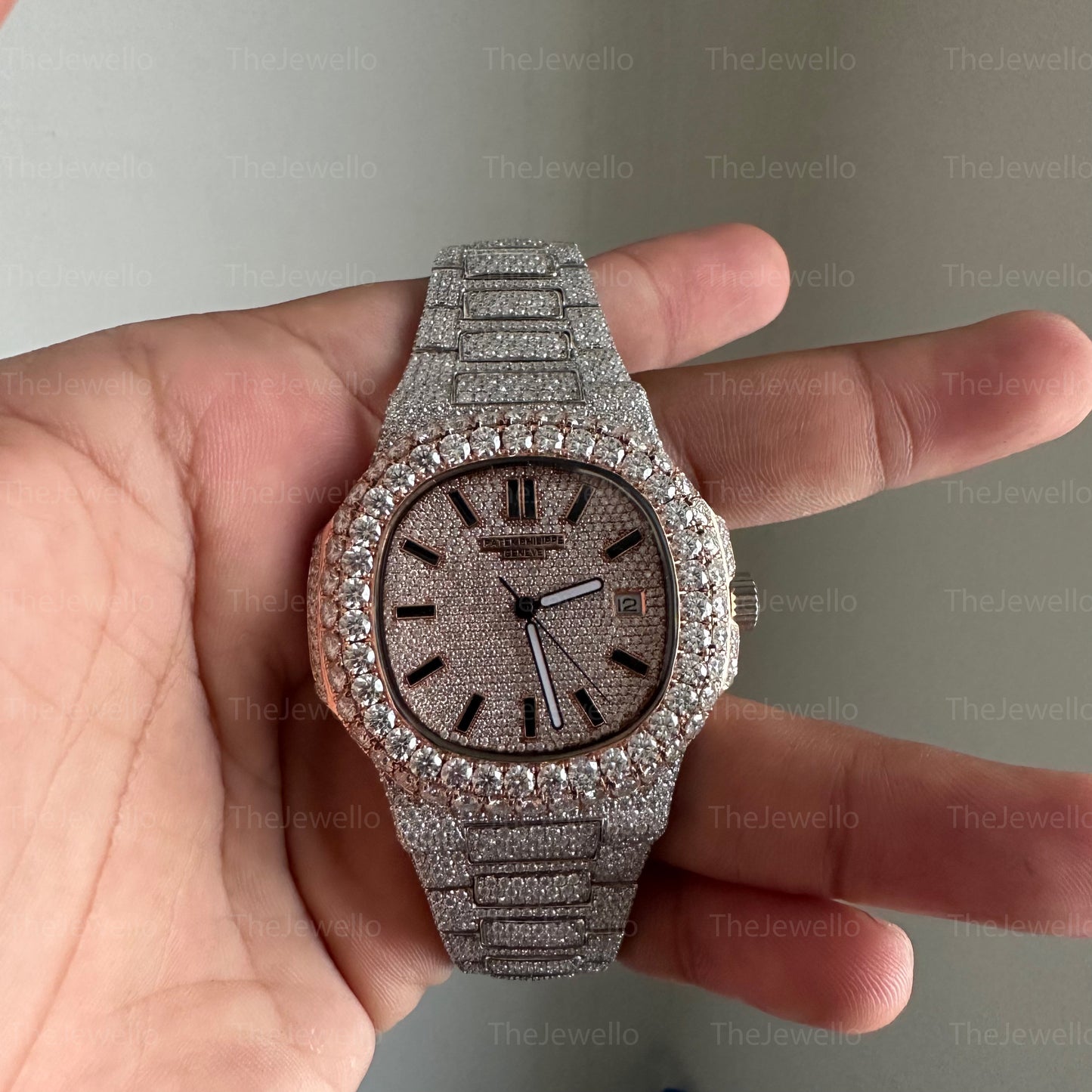 Patek Philippe Iced out Moissanite Watch, Men's Diamond Wrist Watch