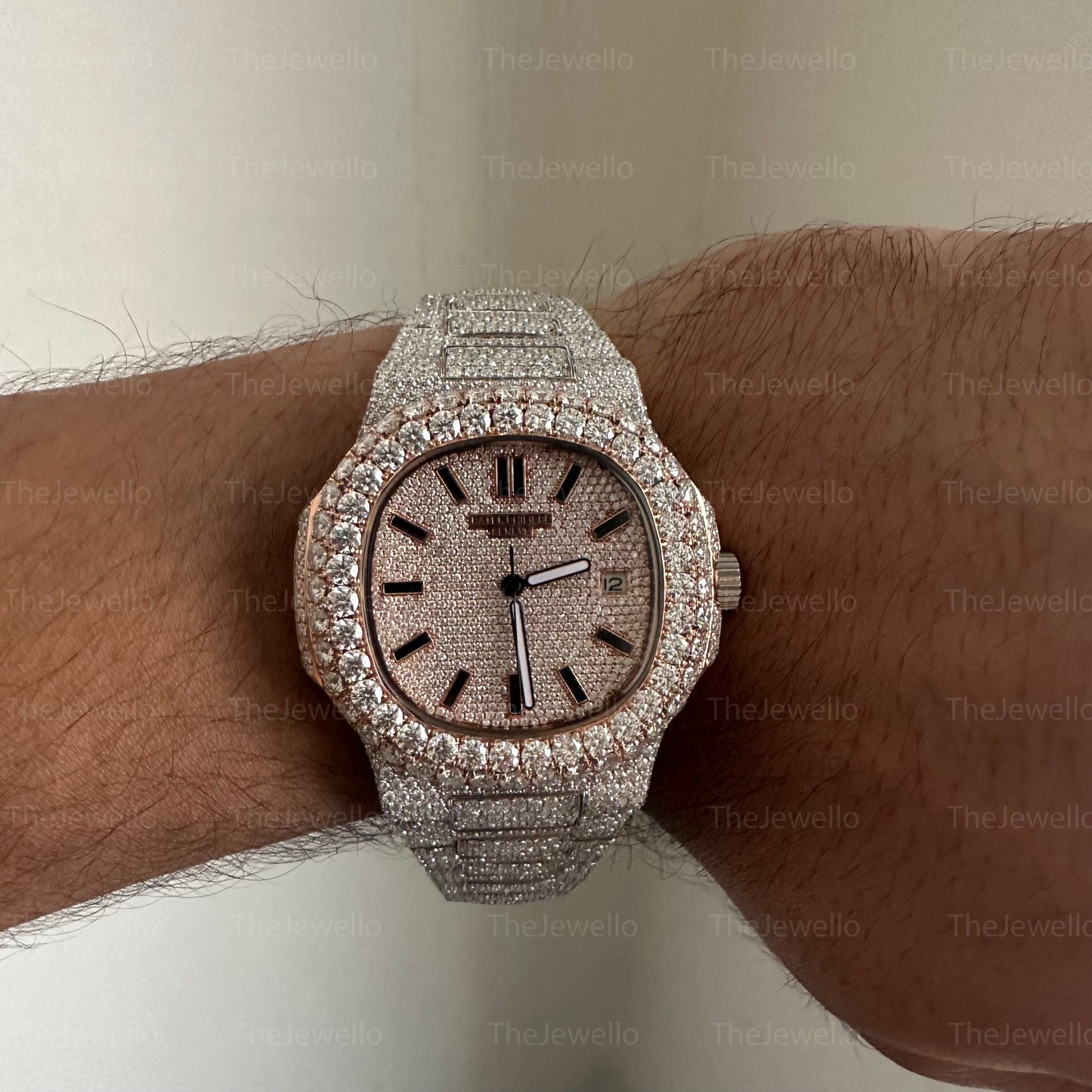 Patek Philippe Iced out Moissanite Watch, Men's Diamond Wrist Watch