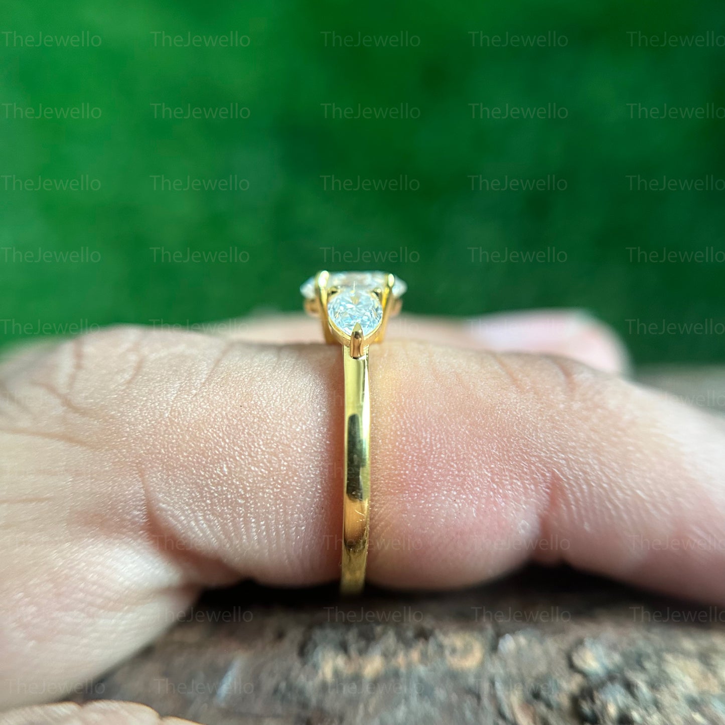 Oval Cut Moissanite Three stone Ring, Moissanite Side Pear cut Ring, Unique Solid 14K Gold Wedding Ring Ring For Woman, Gift for her