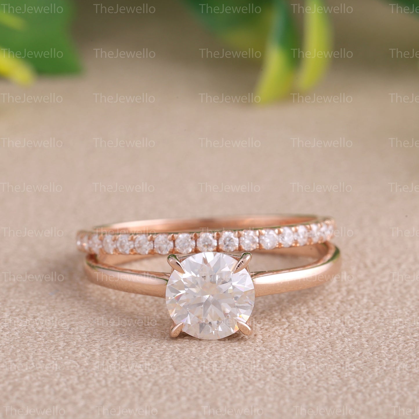 2Ct Round Diamond Wedding Sets, Bridal Style Round Moissanite Engagement Ring Set, Rose Gold Moissanite Half Eternity Band, Promise ring