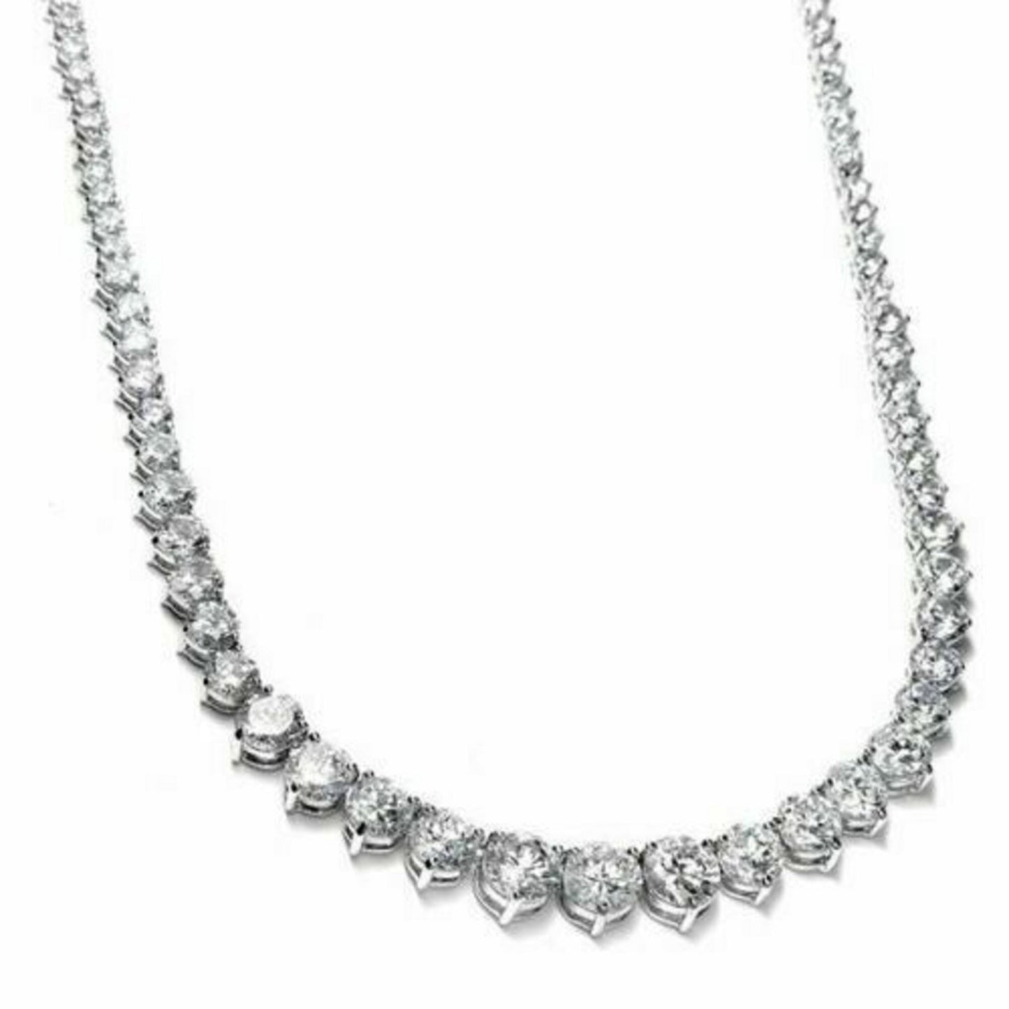 Moissanite Diamond Bridal Necklace 925 Silver 16" 34 Carat Genuine Round Moissanite Tennis Necklace, Solid White Gold Jewelry Gift For Her