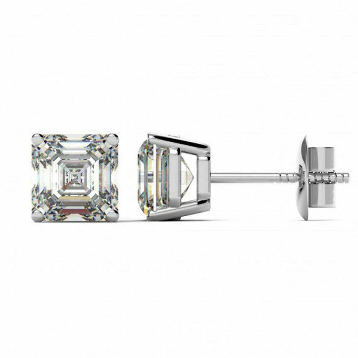 2.00Ct Asscher Cut Moissanite Diamond Earrings Stud Solid14k White Gold Women