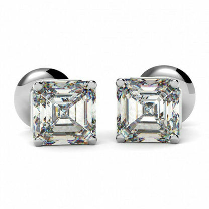 2.00Ct Asscher Cut Moissanite Diamond Earrings Stud Solid14k White Gold Women