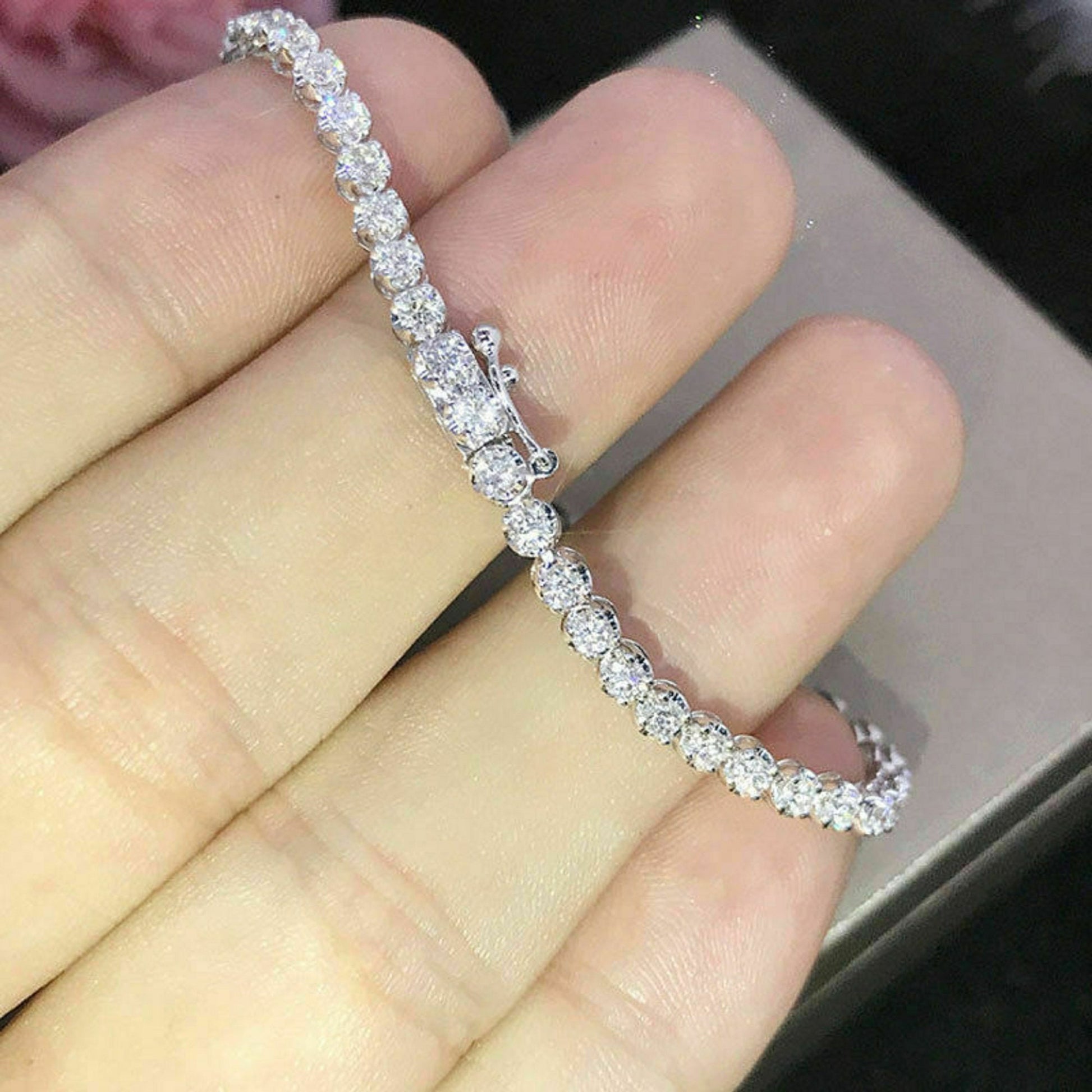 11.30Ctw Excellent Forever Real Round Moissanite Tennis Bracelet 14K White Gold