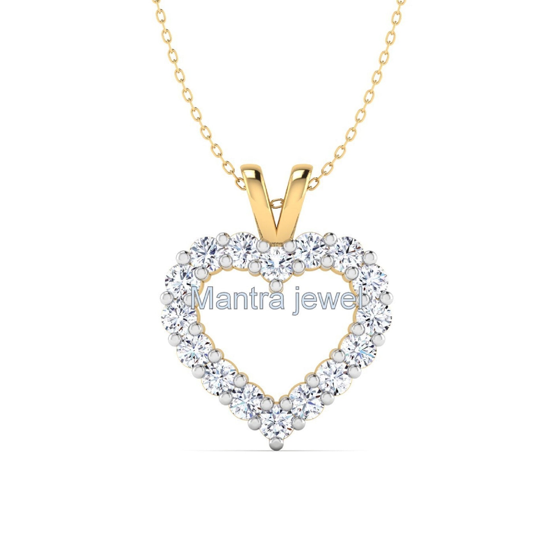 Certified 1.07 Ct Moissanite Pendant Necklace 10k 14k Solid Gold Heart Pendant Brilliant Round Moissanite Diamond Pendant with Chain