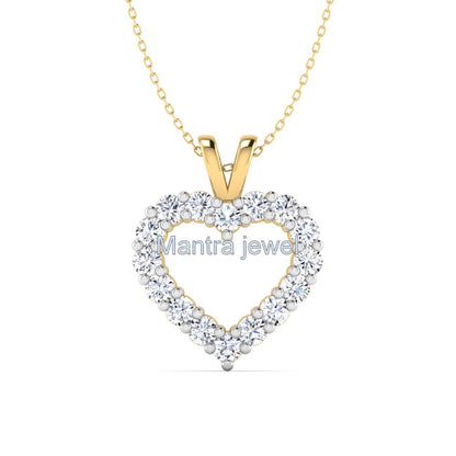 Certified 1.07 Ct Moissanite Pendant Necklace 10k 14k Solid Gold Heart Pendant Brilliant Round Moissanite Diamond Pendant with Chain