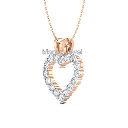 Certified 1.07 Ct Moissanite Pendant Necklace 10k 14k Solid Gold Heart Pendant Brilliant Round Moissanite Diamond Pendant with Chain