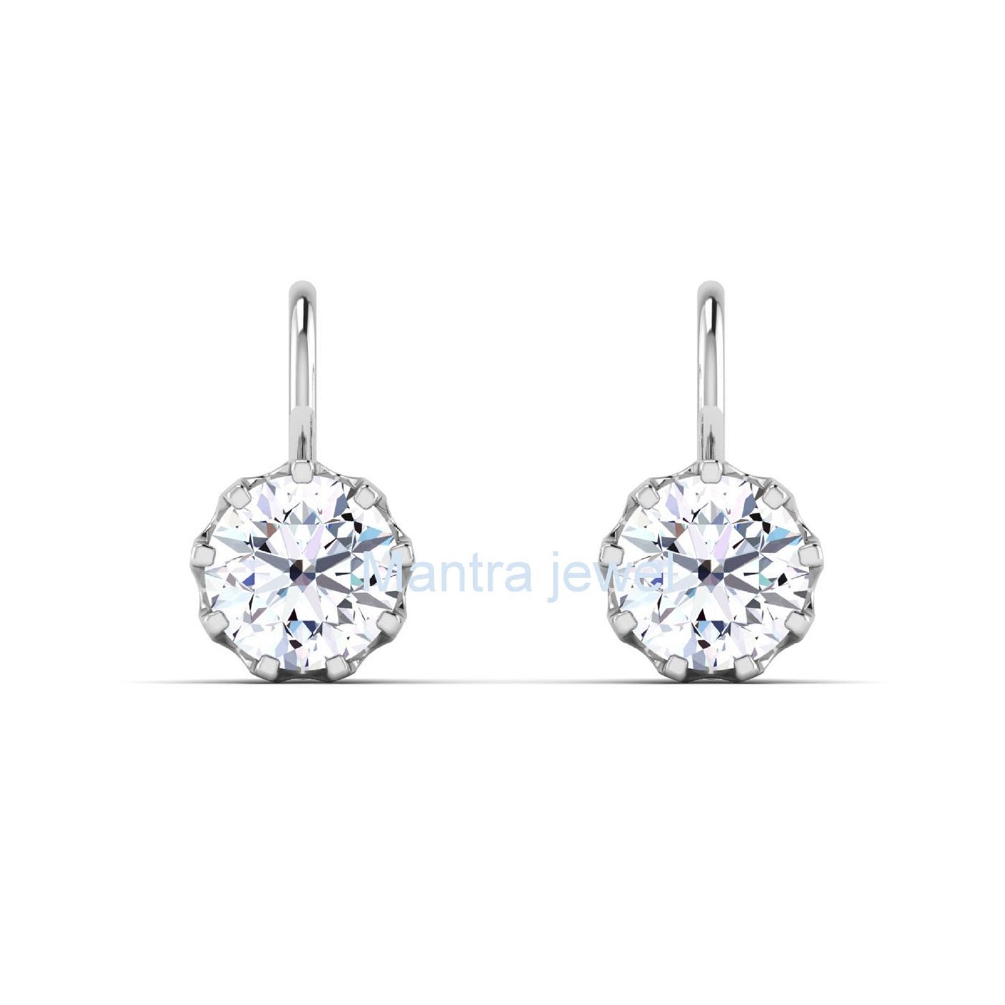 Certified 1.90 CT Moissanite Earrings for Women Girls 925 Sterling Silver Drop Earrings (VVS1, E-F) Round Moissanite Diamond Earrings