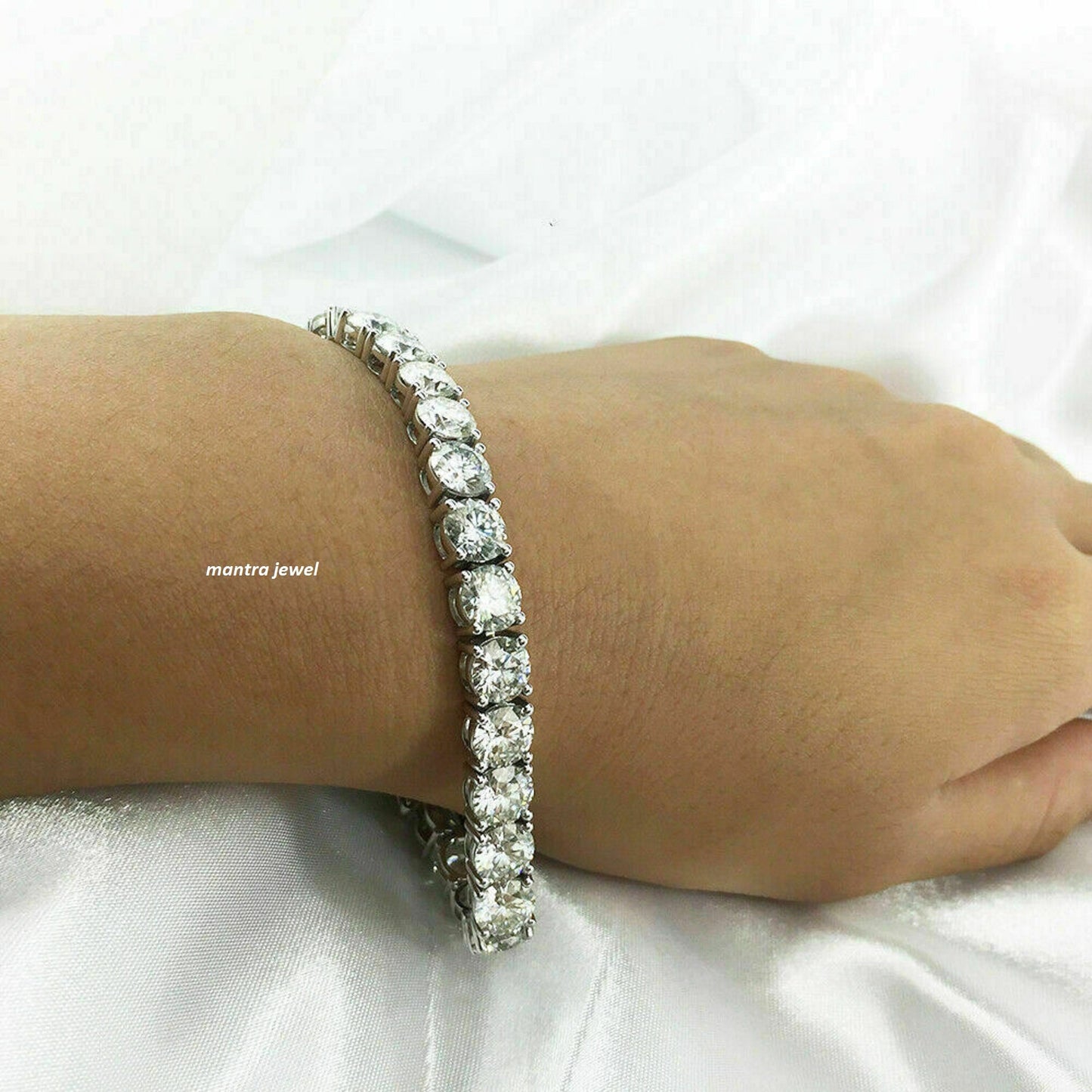 Solid 10k/14K White Gold Bracelets Or 925 Sterling Silver Bracelet 14.80ct Round Colorless Moissanite Diamond Bracelet Tennis Bracelets