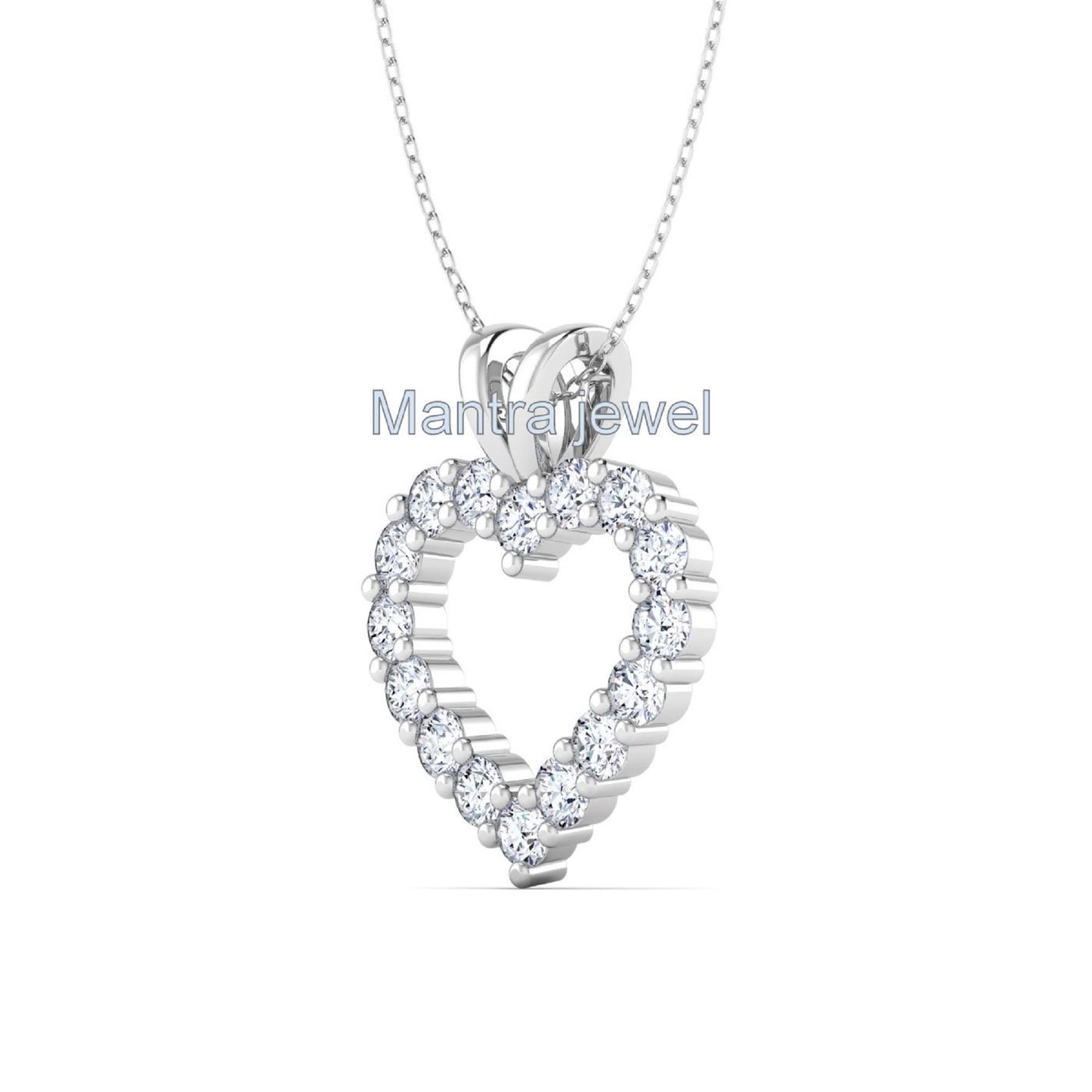 Certified 1.07 Ct Moissanite Pendant Necklace 10k 14k Solid Gold Heart Pendant Brilliant Round Moissanite Diamond Pendant with Chain