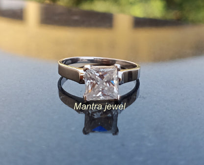 Princess Cut Solitaire Ring / 2 CT Colorless White Gold Promise Rings For Her / Unique Moissanite Rings / Antique Rings Anniverasry Rings