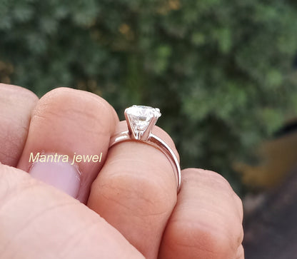 Classic Solitaire Ring, 2.11 Ct Round Brilliant Colorless Moissanite Engagement Ring | Four Prong Rings | Dainty Creation | Solid Gold Ring