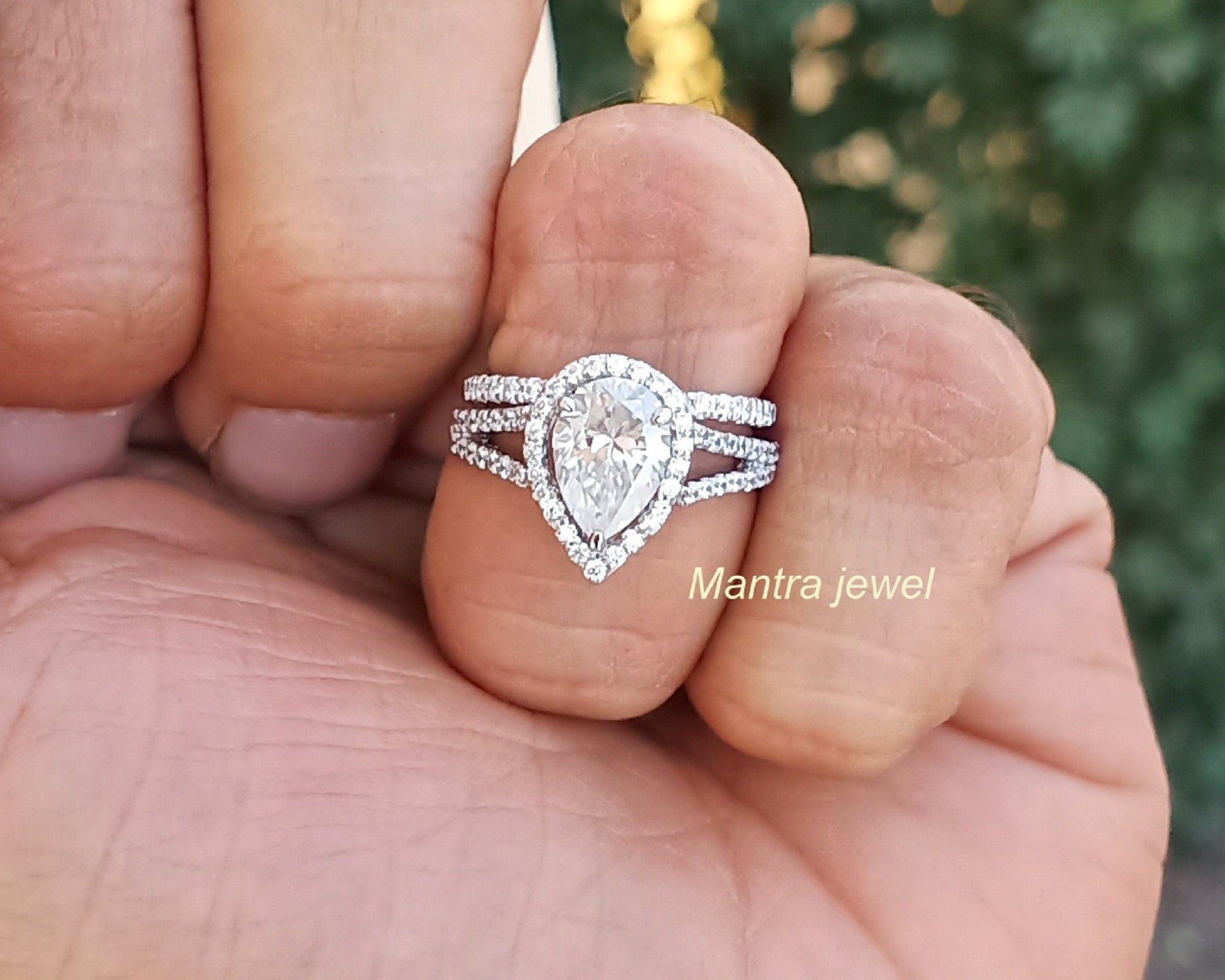 2.01 CT Pear Shaped Moissanite Engagement Ring Set in 10K/14K White Gold Jewelry, Dazzling Split Shank Halo Design Ring Gift for Her