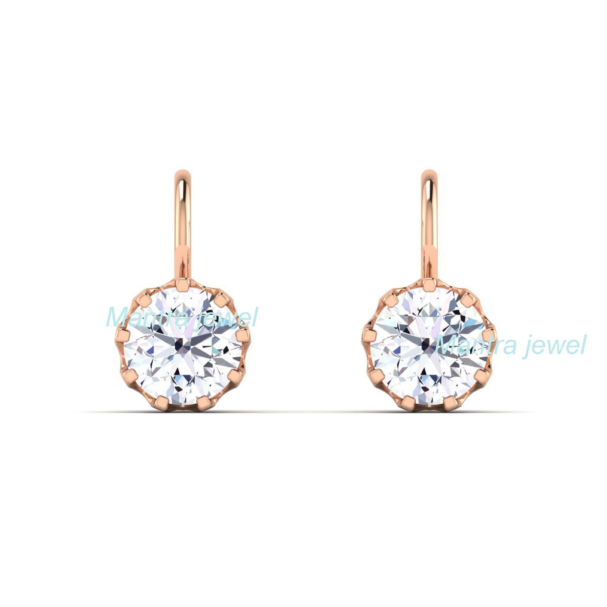 Drop Dangle Moissanite Earring - 2.00 Ct Round Cut 14K Gold Womens Jewelry- Dainty Dangle Earrings - Minimalist Jewelry - Wedding Jewelry