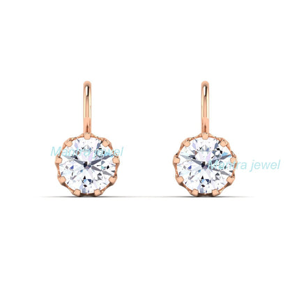 Drop Dangle Moissanite Earring - 2.00 Ct Round Cut 14K Gold Womens Jewelry- Dainty Dangle Earrings - Minimalist Jewelry - Wedding Jewelry