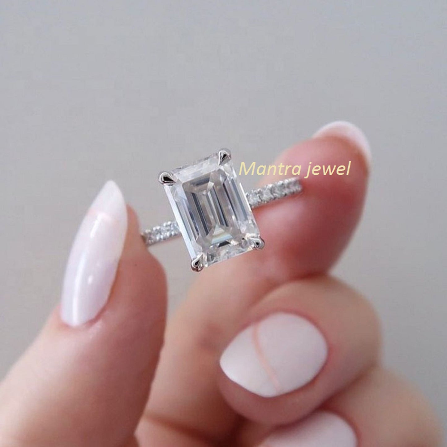 3.5CT Emerald Cut Engagement Ring White 14k/18k Gold,Moissanite Emerald Cut Engagement Ring,Emerald Cut Solitaire Accent Ring,Valentine Sale