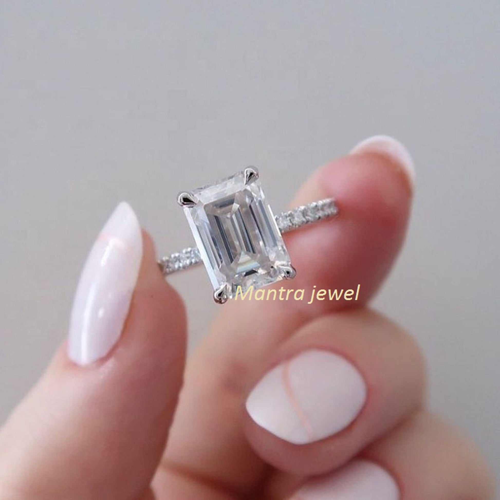 3.5CT Emerald Cut Engagement Ring White 14k/18k Gold,Moissanite Emerald Cut Engagement Ring,Emerald Cut Solitaire Accent Ring,Valentine Sale