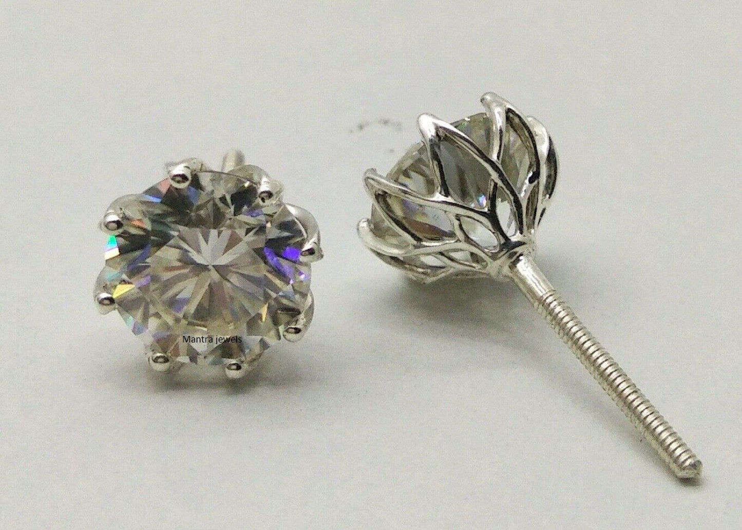 4Ct Round Cut Forever Classic Moissanite Earrings /Solid 14k White Gold Screw back Stud Earrings / Weddings Earrings / Bridal Unisex Earring