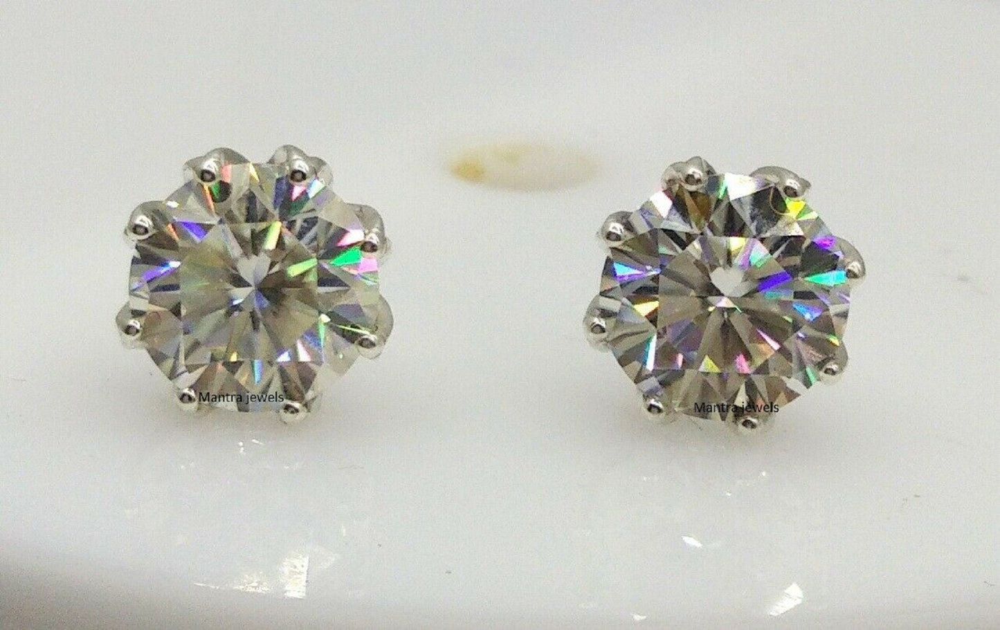 4Ct Round Cut Forever Classic Moissanite Earrings /Solid 14k White Gold Screw back Stud Earrings / Weddings Earrings / Bridal Unisex Earring