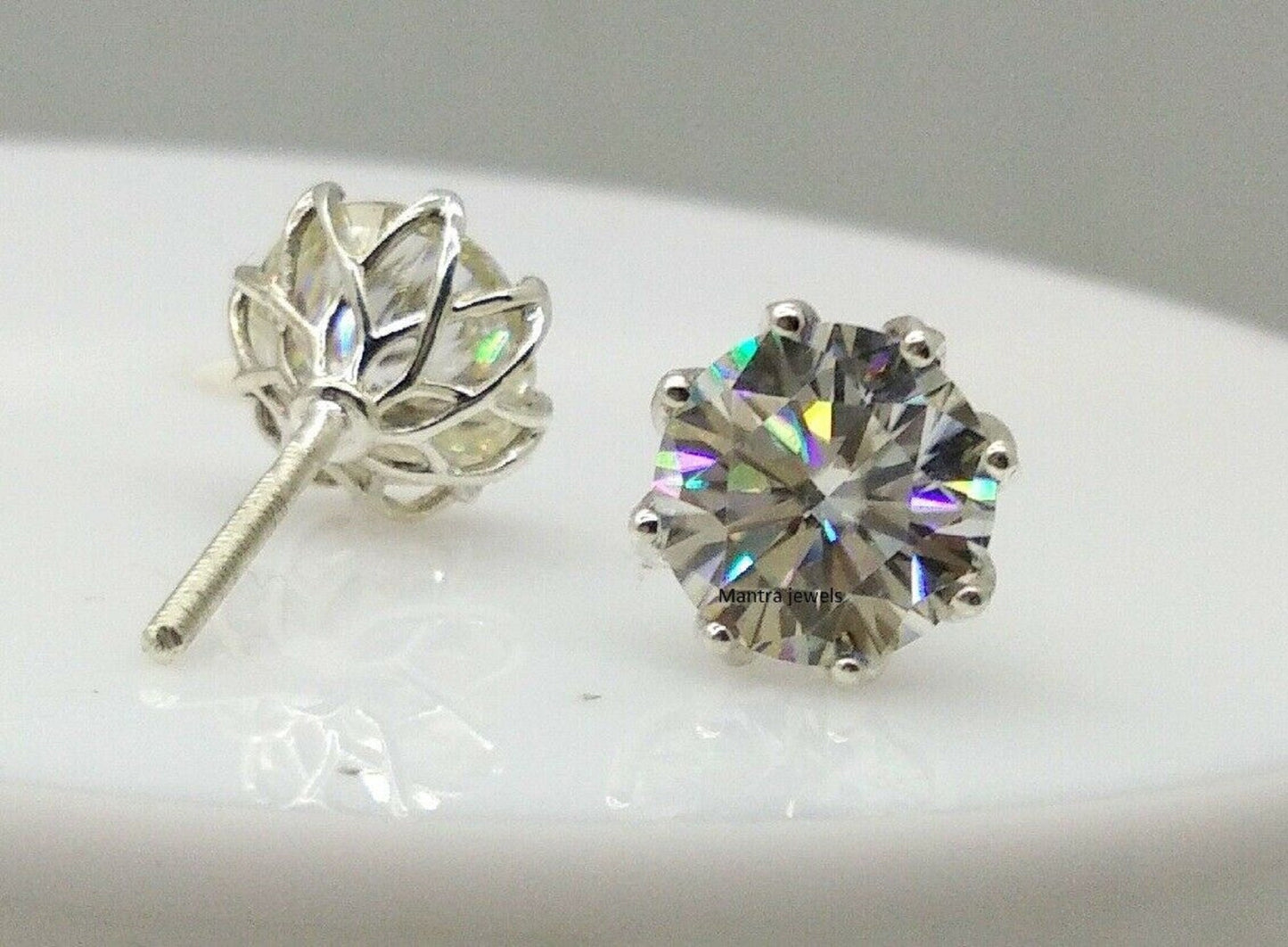 4Ct Round Cut Forever Classic Moissanite Earrings /Solid 14k White Gold Screw back Stud Earrings / Weddings Earrings / Bridal Unisex Earring