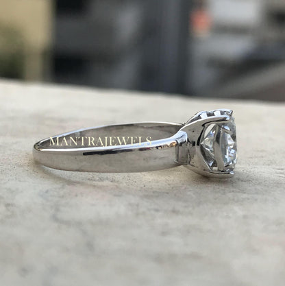 2.0 CT Round Cut Moissanite Engagement Ring, Wedding Ring, 10K Solid White Gold Ring , Wide band Ring , Prong Set Ring , Gift For Her