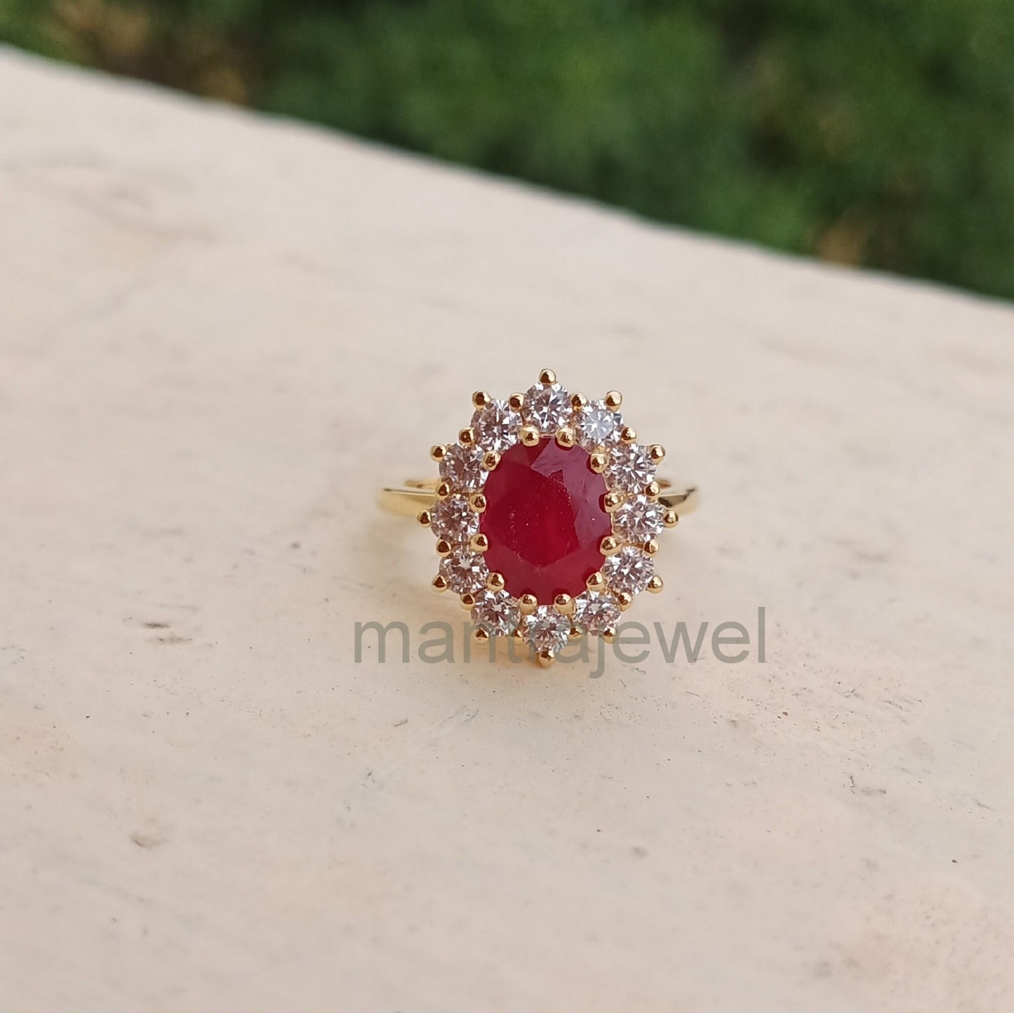 5.80ct Oval Cut Ruby Ring, Red July Birthstone Stone Wedding Ring Set, 14k Yellow Gold Bridal Set Ring, Full Eternity Wedding Band Ring