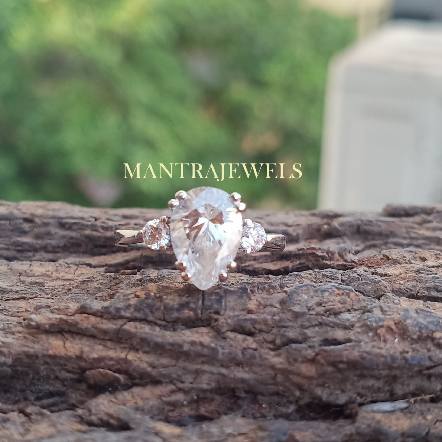 Pear Moissanite Anniversary Ring, Double Prong Claw Moissanite Ring, Three Stone Moissanite Ring, 14KT White Gold Ring, Mother's Day Sale